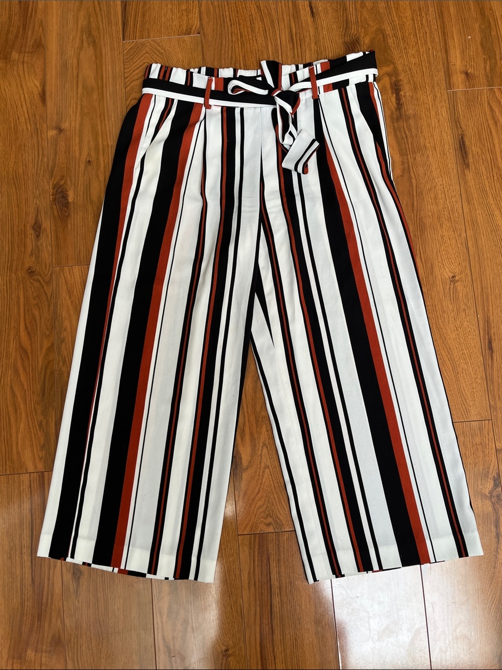 Halogen Black White and Rust Striped Tie-Waist Pants